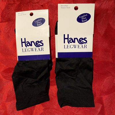Lot 2 Hanes Legwear Black Microfiber  Trouser Socks Comfort Plus Band One Size