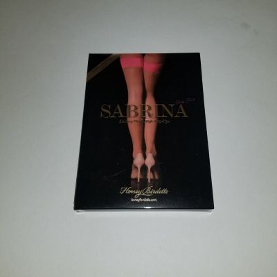 Honey Birdette Sabrina Pink Stockings Luxury Thigh High Stay Ups size Large new