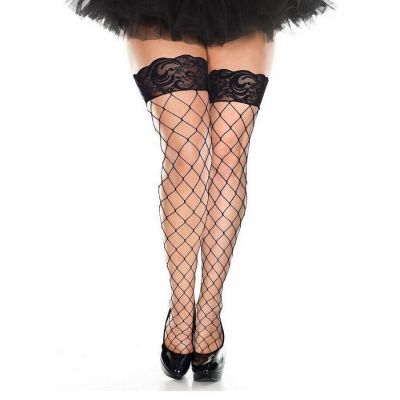 Brand New Plus Size Lace Top Fence Net Thigh High Stockings Music Legs 4925Q