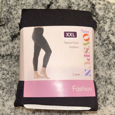 Joyspun Women's Size XXL 2-Pack Black And Gray Fleece Lined Footless Tights