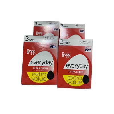 3 Leggs Everyday Ultra Sheer Pantyhose 3 Pair Pack Jet Black Size B Made In USA