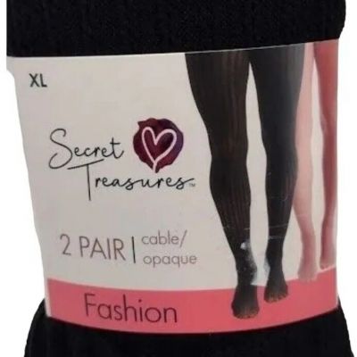 Secret Treasures Women's Girls  black cable and mauve opaque 2pk tights. Zize XL