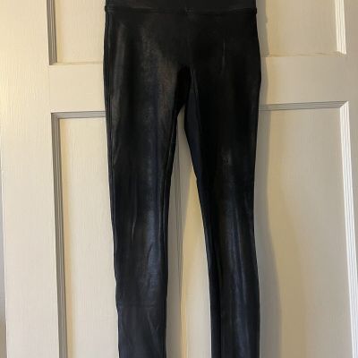 SPANX Black Faux Leather Shiny Coated Leggings Women’s Small S Small Sm