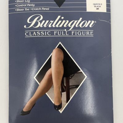 Burlington Classic Full Figure Vintage Pantyhose Black Size Queen 3 NOS