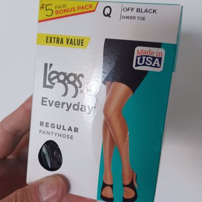 Leggs L'eggs Everyday Regular Pantyhose Sheer Toe Off Black Size Q 5 Pairs