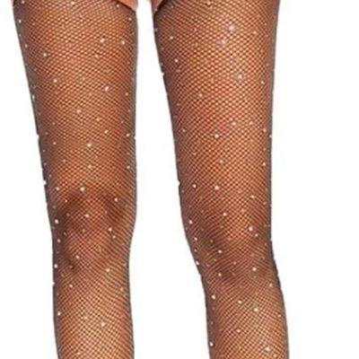 Sexy Rhinestone Fishnet Stockings Sparkle See through Suspenders Thigh High Stoc