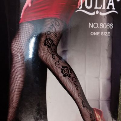 NEW JULIA Ben Xi Fishnet FLORAL Tights Stretchy Mesh ONE SIZE No 8066 - BLACK