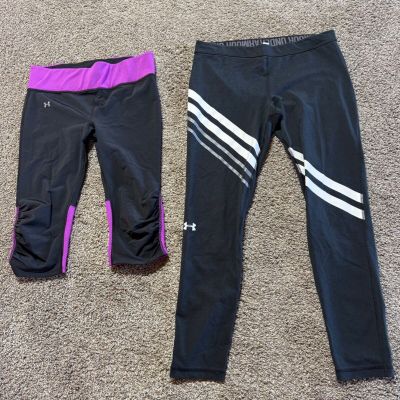 Under Armour Women's Leggings Size Large Lot Of 2 Work Out Running Black