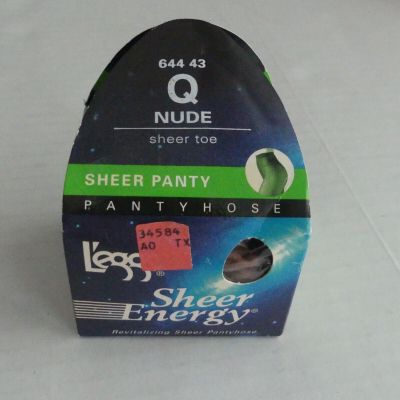 Leggs Sheer Energy Pantyhose Sheer Panty Sheer Toe Size Q Nude 64443 NOS