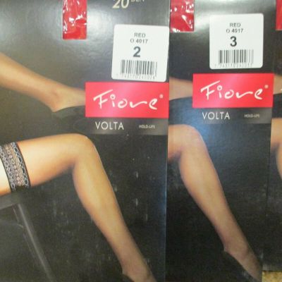 FIORE VOLTA  PATTERNED TOP HOLD UP STOCKINGS 3 SIZE FINE EUROPEAN HOSIERY RED