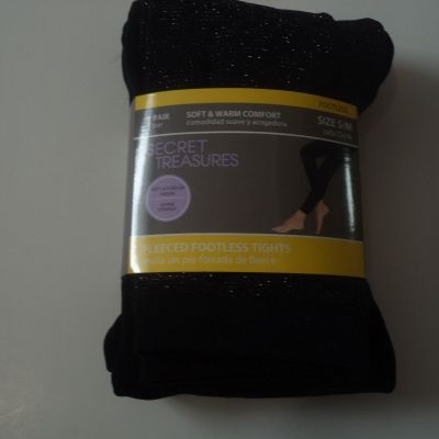 Super Opaque Black Soft & Warm Fleeced Footless Tights With Sparkles Size S/M