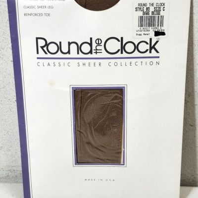 Round the Clock Silky Control Top Pantyhose Style 80 Size C Bare Beige