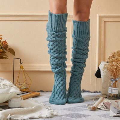 Knitted Knee Length Pile Wool Stockings For Women