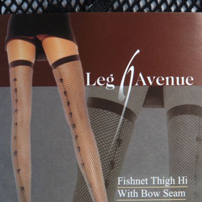 Leg Avenue Fashion Fishnet Black Thigh-Hi Stockings with Bow Seam One Size