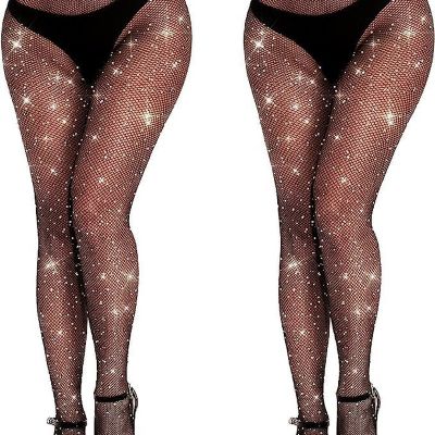 2 Pcs Sparkly Fishnet Stockings for Women,Rhinestone Fishnets Tights, Fishnet Ti