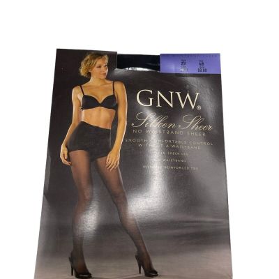 GNW Silken Sheer No Waistband Comfort Black Pantyhose Nylon Blend A/B Sissy
