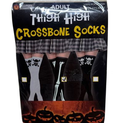 Thigh High Skeleton Crossbones Stockings Socks Black Goth Punk Emo Dress Up Sexy