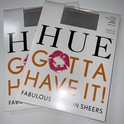 NIP 2 PC HUE Gotta Have It! Control Top Pantyhose Shimmer Rib Sheer Natural Sz 1