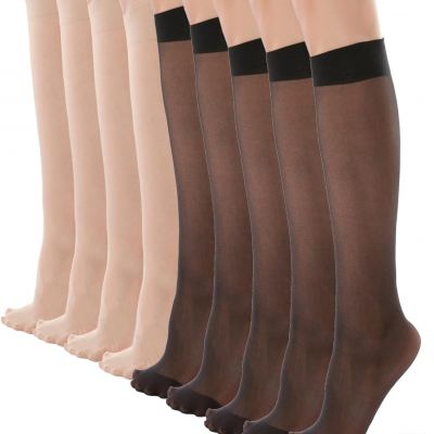 9 Pairs Knee High Sheer Stockings for Women 20D