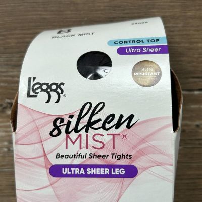 Leggs Silken Mist -Control Top Size B Black Mist Pantyhose Ultra Sheer  Leg