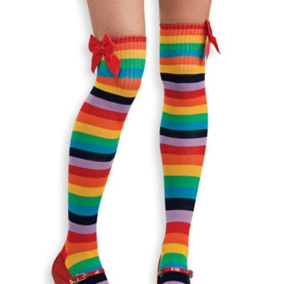 Rainbow Thigh High women stocking stripe socks dance club costume clown perform