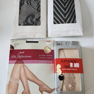 Spanx, Hanes, Casandana Footed Tights, Thigh Highs Stockings, Lot of 4 Pairs NWT