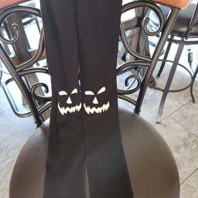 Halloween Pumpkin Face On Your Knee Black Tights. Small Adult