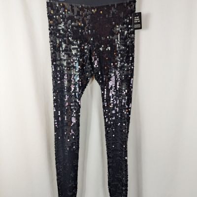 Express Black Sequin High Rise Stretch Leggings Pants Party Shiny Size M NEW