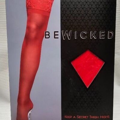 BeWicked Keep A Secret Thigh Highs Red Sheer Lace Top Stockings With Back Seam