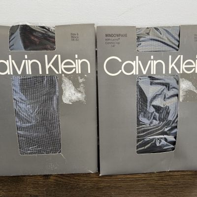 Lot Of 2 NEW Vtg Calvin Klein Windowpane 147 Black Control Top Pantyhose Sz B