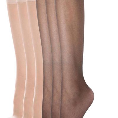 Women's Everyday Sheer Knee High Pantyhose - 6 Pairs 20D Nylon Stockings with Re