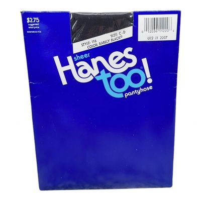 1986 Hanes Too Sheer Pantyhose Size CD Barely Black Reinforced Toe Style 116