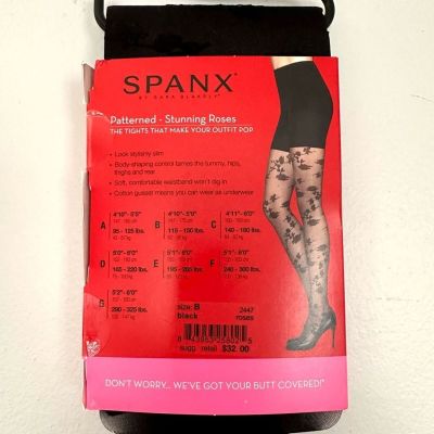SPANX  Tight End Tights Patterned Stunning Roses Body Shaping Size B black