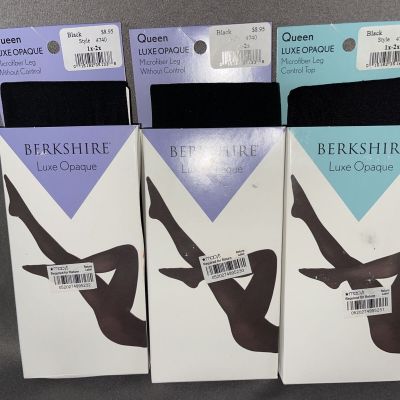 NWT LOT OF 3 BERKSHIRE LUXE OPAQUE QUEEN PLUS SIZE 1X 2X TIGHTS, BLACK