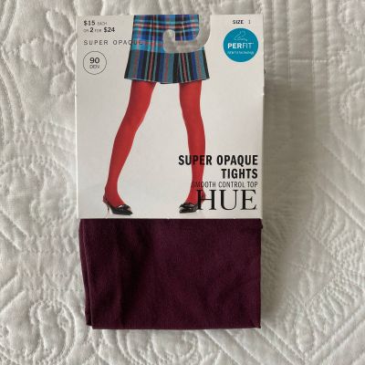 Hue Super Opaque Tights Smooth Control Top Current Red Hosiery Size 1