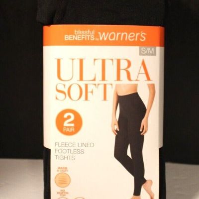 Warner's Womens Black Ultra Soft Fleece Lined Footless Tights 2-Pair Size S/M