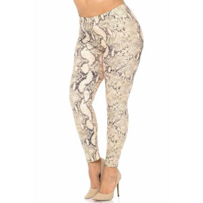 X-Plus Size Womens Buttery Soft Cream Snakeskin Extra Plus Size Leggings