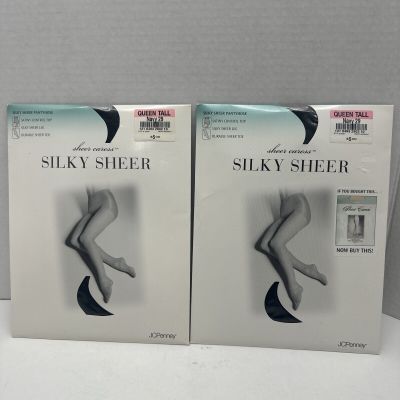 Vtg JC Penny Pantyhose Queen Tall Sheer Caress Silky Sheer Navy Made in USA 2 pr