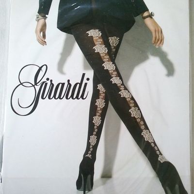 Girardi Emeline Fashion Black Tights With Gray Flower Pattern Design Size M