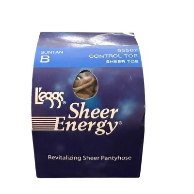 L'eggs SheerEnergy Control Top B Pantyhose Sheer Toe Suntan Revitalizing NIP