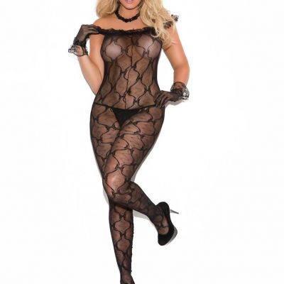 Queen Size  Bodystocking: Patterned Lace On /Off Shoulder Elegant Moments #1607Q