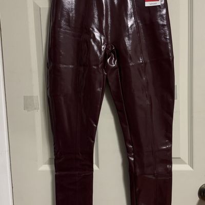 Spanx Leggings Women's Size Medium Petite Ruby Red Faux Patent Leather New Tags