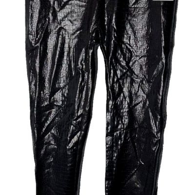 New Spanx Leggings Medium Brown/ Black Faux Leather Croc Embossed Shiny Skinny