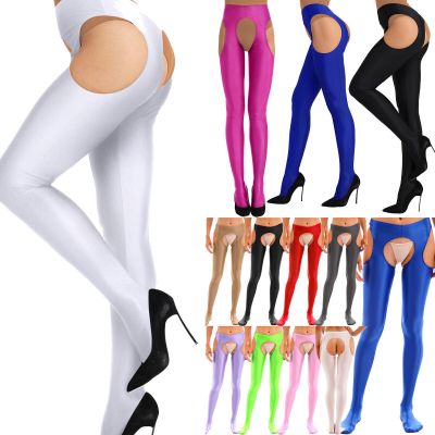 US Womens Glossy Crotchless Pantyhose Stockings Stretchy Tights Dance Lingerie