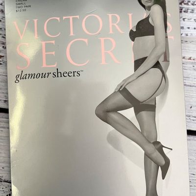 VTG Victoria's Secret S Glamour Sheers 2 Pair Cream Lace Top Thigh High Stocking