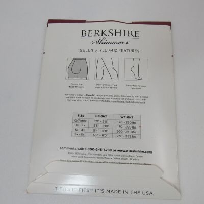 Vtg Berkshire Shimmers Ultra Sheer Control Top Pantyhose Candlelight  Sz. 1x-2x