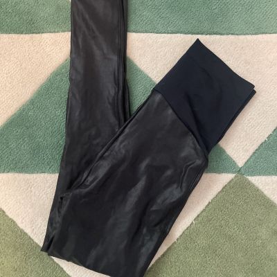 SPANX | Maternity Faux Leather High Waisted Leggings Over Belly Black Size M