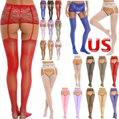 US Women's Nylon Sheer Footed Thigh High Stockings Hold Up Pantyhose Stockings