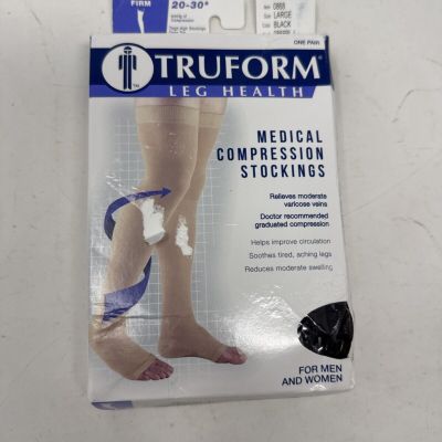 Truform Stockings Thigh High Open Toe Dot Top: 20-30 mmHg L BLACK (0868BL-L)