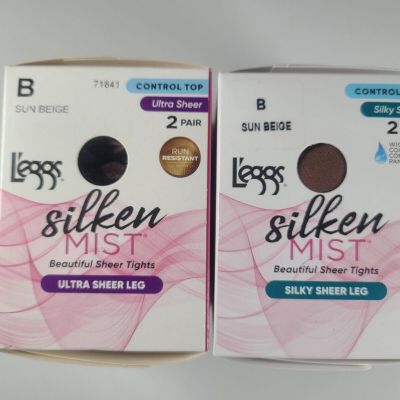 NIB 4 L'eggs Silken Mist - B-Ultra/Silky Sheer Leg -Control Top- Sun Beige